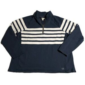 LL Bean Peaks Island 1/4 Zip Pullover Womens 2X Plus Striped Cotton Sweatshirt